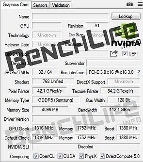 nVidia GeForce GTX 1050 @ GPU-Z